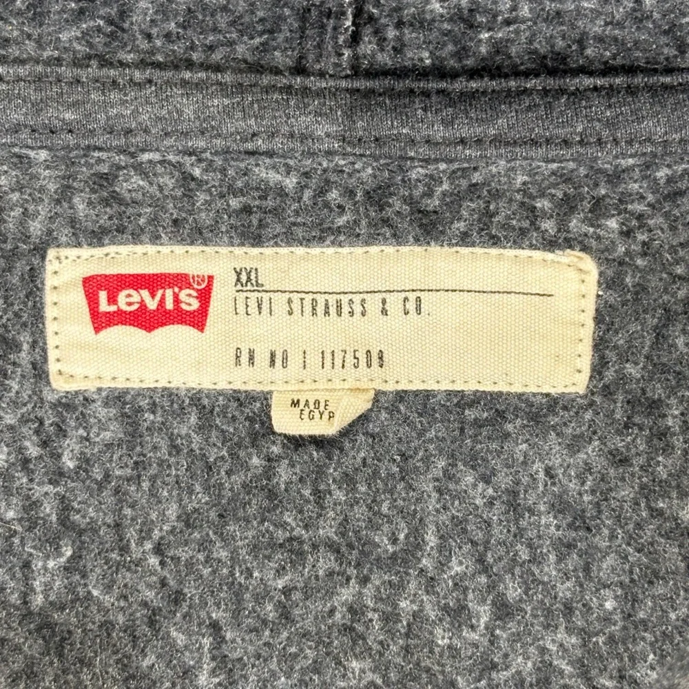 VTG Levi's Batwing Logo Hoodie Mens XXL Charcoal Grey Fleece Pullover Graphic